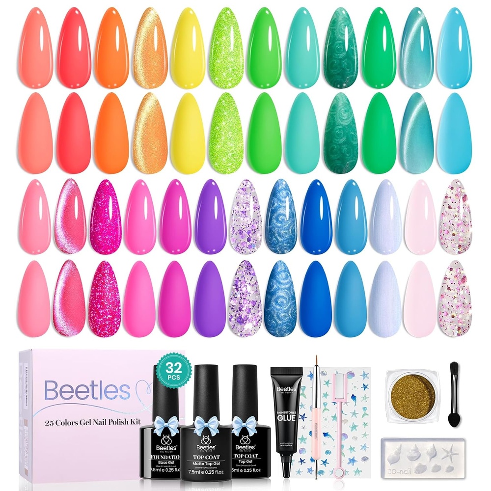image:imageBeetles Gel Nail Polish Set  44 PCS Brown Nude Burgundy Gel Polish Nails Fairytale Town Collection with 4Pcs Base Glitter Matte Glossy Top Coat Soak off Uv Gel DIY ManicureOcean Odyssey
