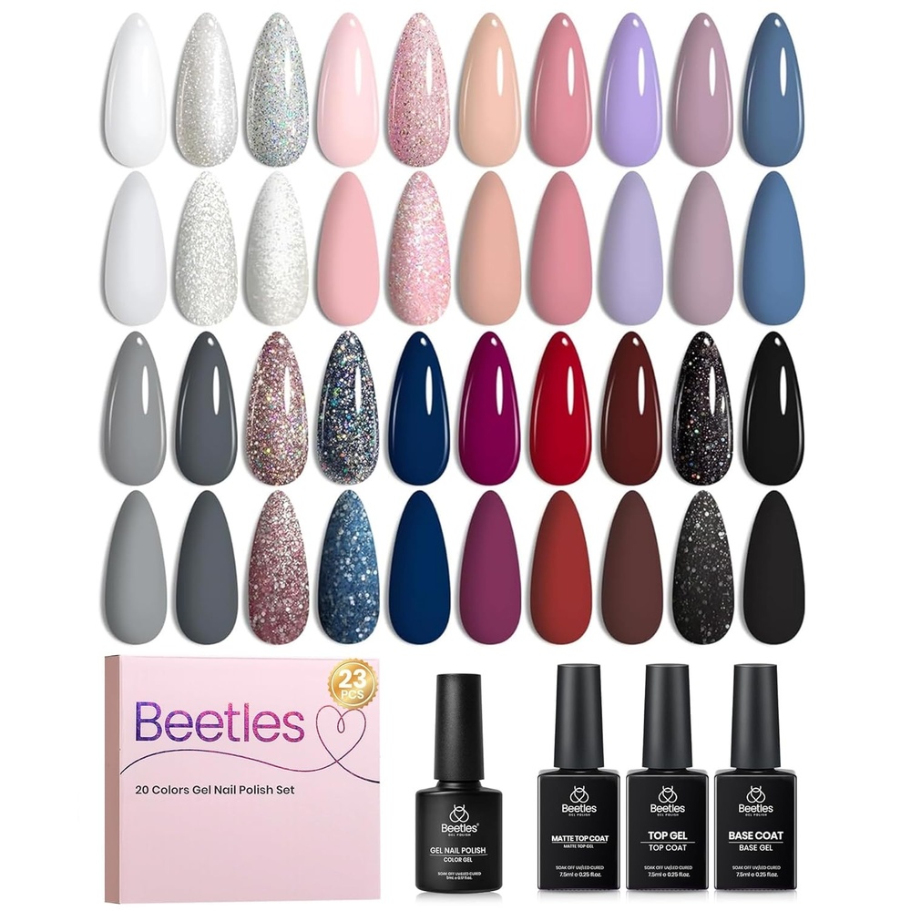 image:imageBeetles Gel Nail Polish Set  44 PCS Brown Nude Burgundy Gel Polish Nails Fairytale Town Collection with 4Pcs Base Glitter Matte Glossy Top Coat Soak off Uv Gel DIY Manicure0 Colors Modern Muse