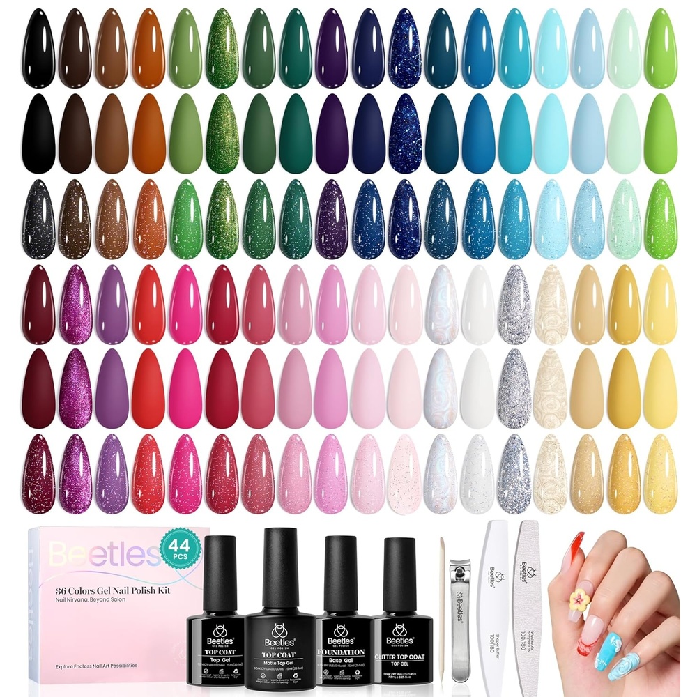 image:imageBeetles Gel Nail Polish Set  44 PCS Brown Nude Burgundy Gel Polish Nails Fairytale Town Collection with 4Pcs Base Glitter Matte Glossy Top Coat Soak off Uv Gel DIY Manicure0 Fairytale Town