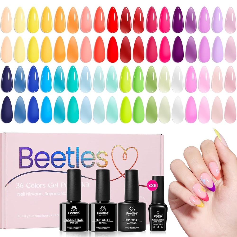 image:imageBeetles Gel Nail Polish Set 44 PCS Brown Nude Burgundy Gel Polish Nails Fairytale Town Collection with 4Pcs Base Glitter Matte Glossy Top Coat Soak off Uv Gel DIY ManicureDewdrop Flora