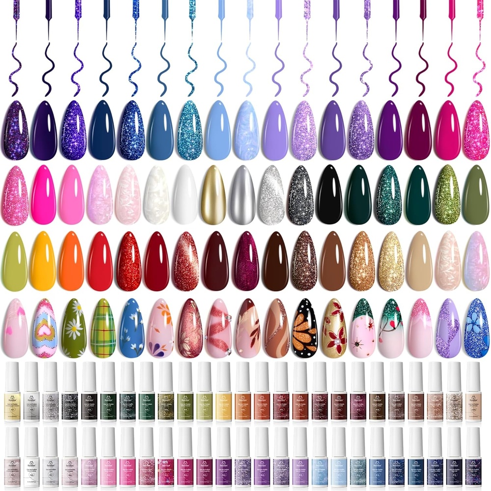 image:imageBeetles Gel Nail Polish Set 36 Colors Gel Polish Set Sparkle Red Pink Glitter Black Nail Kit Free Journey Collection with 3Pcs Base Top Coat Soak off Uv Gel Polish Manicure Kit50 Colors Glitter Swirl Nails Art