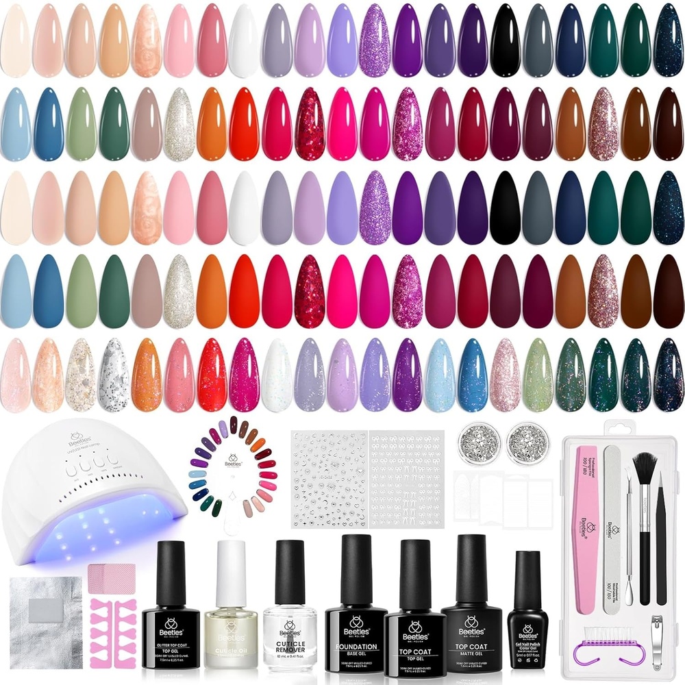 image:imageBeetles Gel Nail Polish Set 36 Colors Gel Polish Set Sparkle Red Pink Glitter Black Nail Kit Free Journey Collection with 3Pcs Base Top Coat Soak off Uv Gel Polish Manicure Kit45 Colors Exquisite Femininity