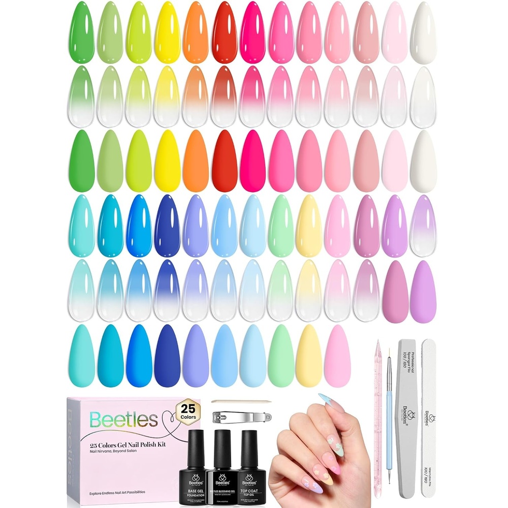 image:imageBeetles Gel Nail Polish Set 36 Colors Gel Polish Set Sparkle Red Pink Glitter Black Nail Kit Free Journey Collection with 3Pcs Base Top Coat Soak off Uv Gel Polish Manicure KitBlooming Dye