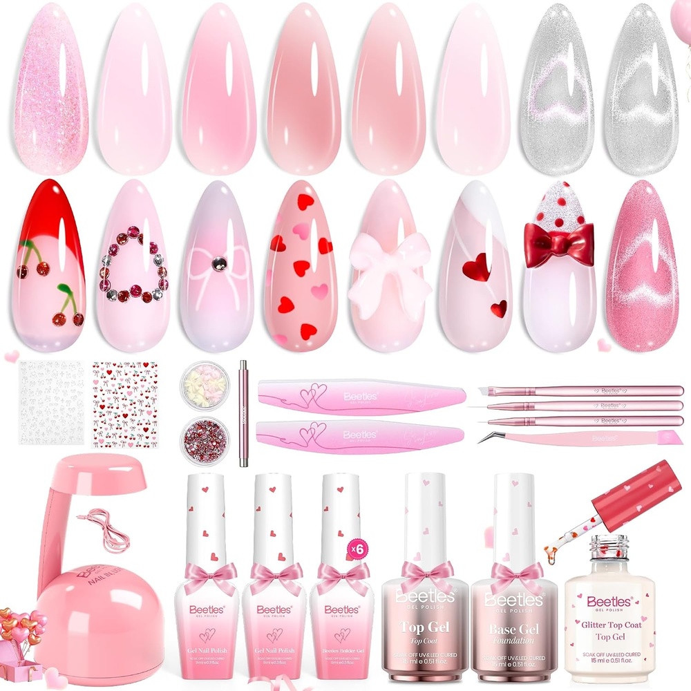 image:imageBeetles Gel Nail Polish Set 36 Colors Gel Polish Set Sparkle Red Pink Glitter Black Nail Kit Free Journey Collection with 3Pcs Base Top Coat Soak off Uv Gel Polish Manicure KitBuilder Nail Gel KitBlush Charm