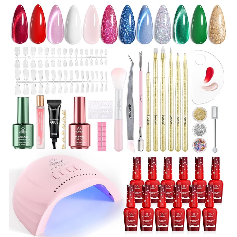 image:imageBeetles Gel Nail Polish Set 36 Colors Gel Polish Set Sparkle Red Pink Glitter Black Nail Kit Free Journey Collection with 3Pcs Base Top Coat Soak off Uv Gel Polish Manicure Kit0 Crystal Christmas
