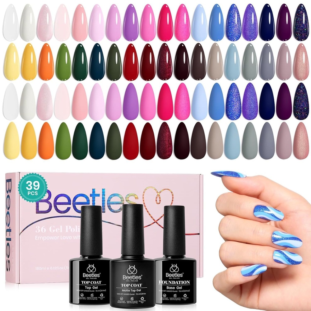 image:imageBeetles Gel Polish Set 39Pcs Red Burgundy Blue Green Nude Pink Purple Gel Nail Polish with Base Top Coat for Manicure Lovers DIY at Home UV LED Needed Gift for Women Enchanted JewelryColors of Life