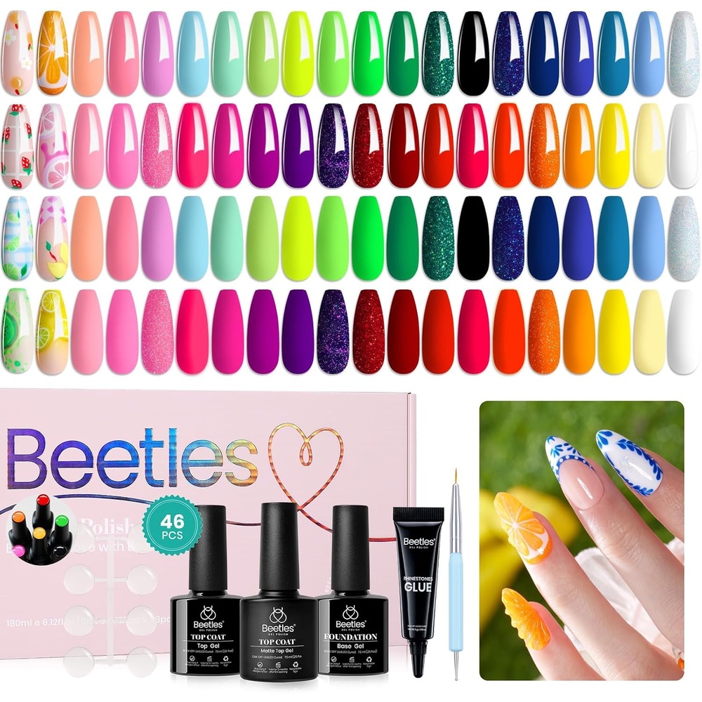 image:imageBeetles Gel Polish Set 39Pcs Red Burgundy Blue Green Nude Pink Purple Gel Nail Polish with Base Top Coat for Manicure Lovers DIY at Home UV LED Needed Gift for Women Enchanted JewelryPicnic Party