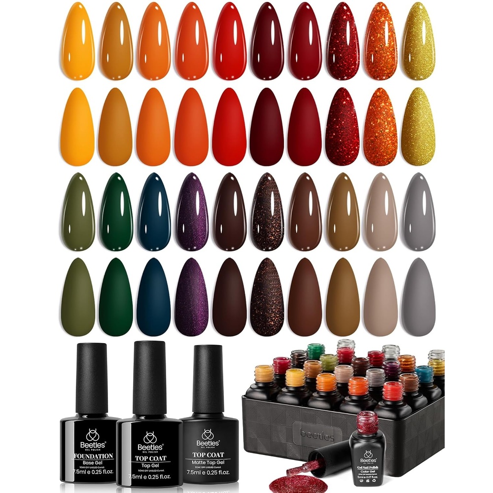 image:imageBeetles Gel Polish Set 39Pcs Red Burgundy Blue Green Nude Pink Purple Gel Nail Polish with Base Top Coat for Manicure Lovers DIY at Home UV LED Needed Gift for Women Enchanted JewelryCozy Campfire