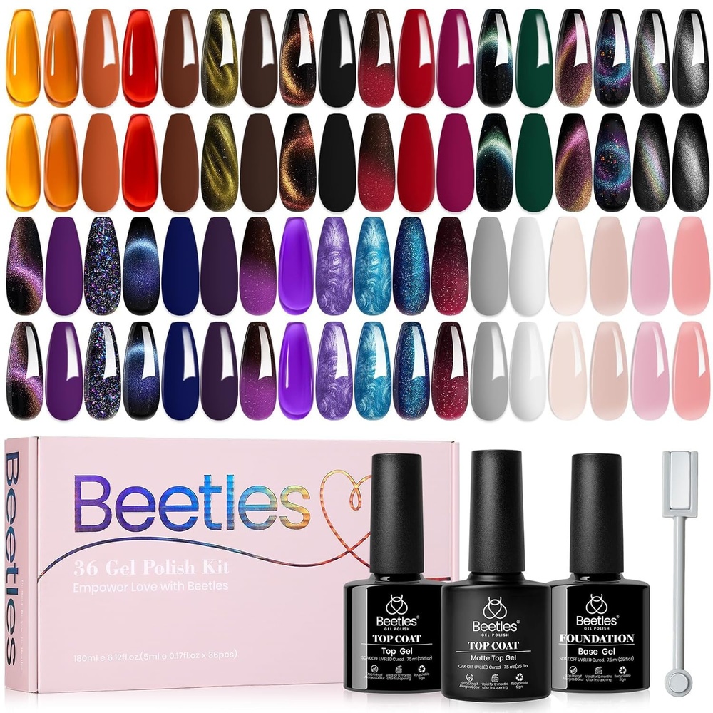 image:imageBeetles Gel Polish Set 39Pcs Red Burgundy Blue Green Nude Pink Purple Gel Nail Polish with Base Top Coat for Manicure Lovers DIY at Home UV LED Needed Gift for Women Enchanted JewelryTreasure Box