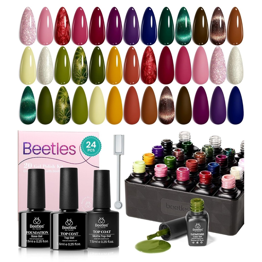 image:imageBeetles Gel Polish Set 39Pcs Red Burgundy Blue Green Nude Pink Purple Gel Nail Polish with Base Top Coat for Manicure Lovers DIY at Home UV LED Needed Gift for Women Enchanted JewelryUrban Elegance