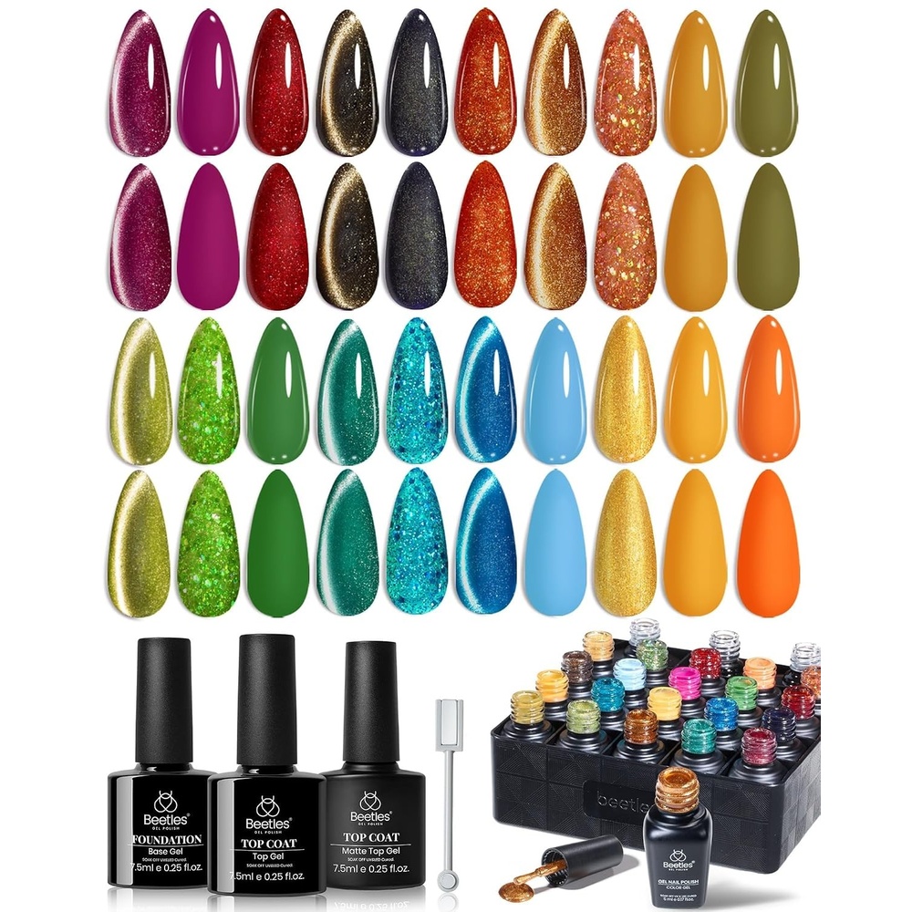 image:imageBeetles Gel Polish Set 39Pcs Red Burgundy Blue Green Nude Pink Purple Gel Nail Polish with Base Top Coat for Manicure Lovers DIY at Home UV LED Needed Gift for Women Enchanted JewelryGlint Crush