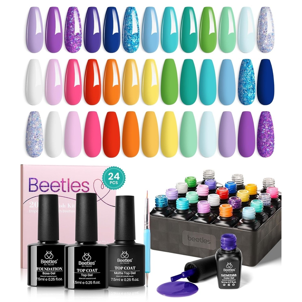 image:imageBeetles Gel Polish Set 39Pcs Red Burgundy Blue Green Nude Pink Purple Gel Nail Polish with Base Top Coat for Manicure Lovers DIY at Home UV LED Needed Gift for Women Enchanted Jewelrycolors Unicorn