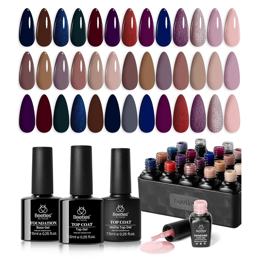 image:imageBeetles Gel Polish Set 39Pcs Red Burgundy Blue Green Nude Pink Purple Gel Nail Polish with Base Top Coat for Manicure Lovers DIY at Home UV LED Needed Gift for Women Enchanted JewelryManhattan
