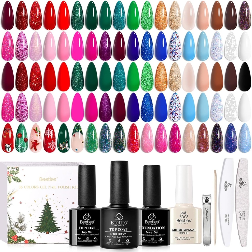 image:imageBeetles Gel Polish Set 39Pcs Red Burgundy Blue Green Nude Pink Purple Gel Nail Polish with Base Top Coat for Manicure Lovers DIY at Home UV LED Needed Gift for Women Enchanted JewelryChristmas Spectrum