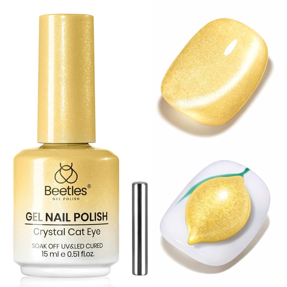 image:imageBeetles Pistachio Latte Cat Eye Gel Polish  Brown Base Green Magnetic Glow  15ml Fall Brown Cat Eye Gel Green Magnetic Glass Shimmer Effect Soak Off UV Nail Polish for DIY Nail Art Salon ManicuresK  Velvet Yellow  Lemon Veil