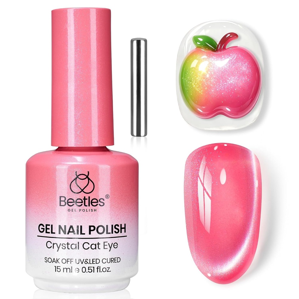 image:imageBeetles Pistachio Latte Cat Eye Gel Polish  Brown Base Green Magnetic Glow  15ml Fall Brown Cat Eye Gel Green Magnetic Glass Shimmer Effect Soak Off UV Nail Polish for DIY Nail Art Salon ManicuresB  Glassy Pink  Apple Sweet Gleam