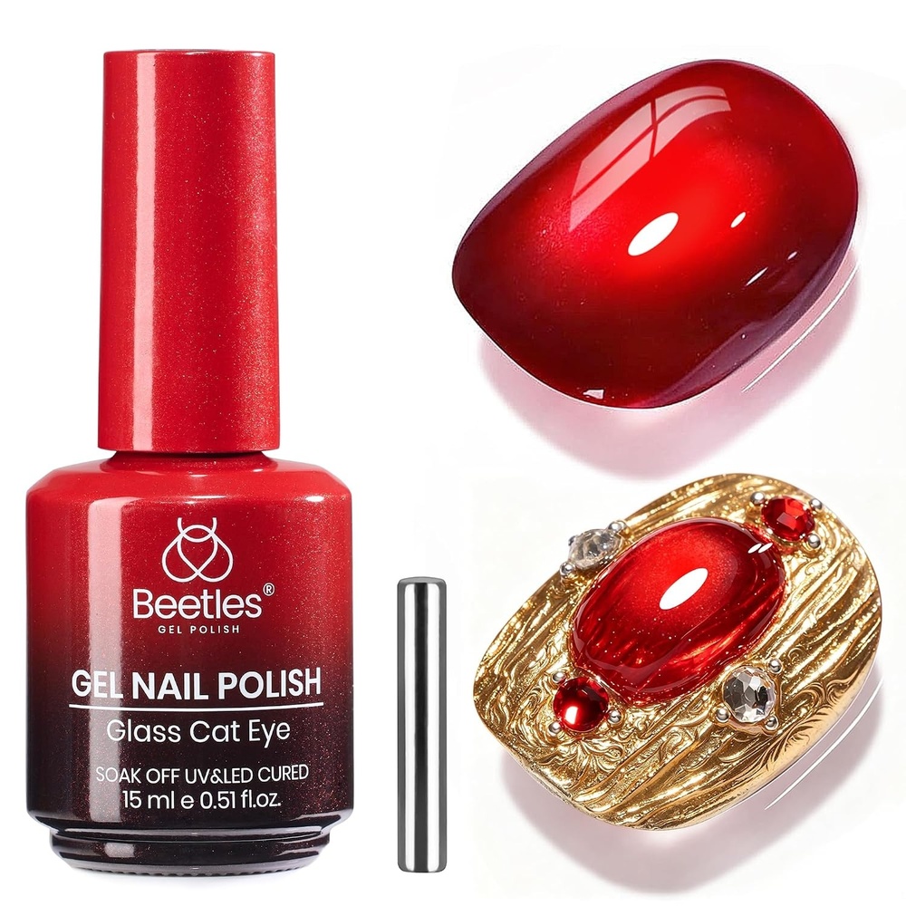 image:imageBeetles Pistachio Latte Cat Eye Gel Polish  Brown Base Green Magnetic Glow  15ml Fall Brown Cat Eye Gel Green Magnetic Glass Shimmer Effect Soak Off UV Nail Polish for DIY Nail Art Salon ManicuresC  Glassy Red Cat Eye  Garnet Glow