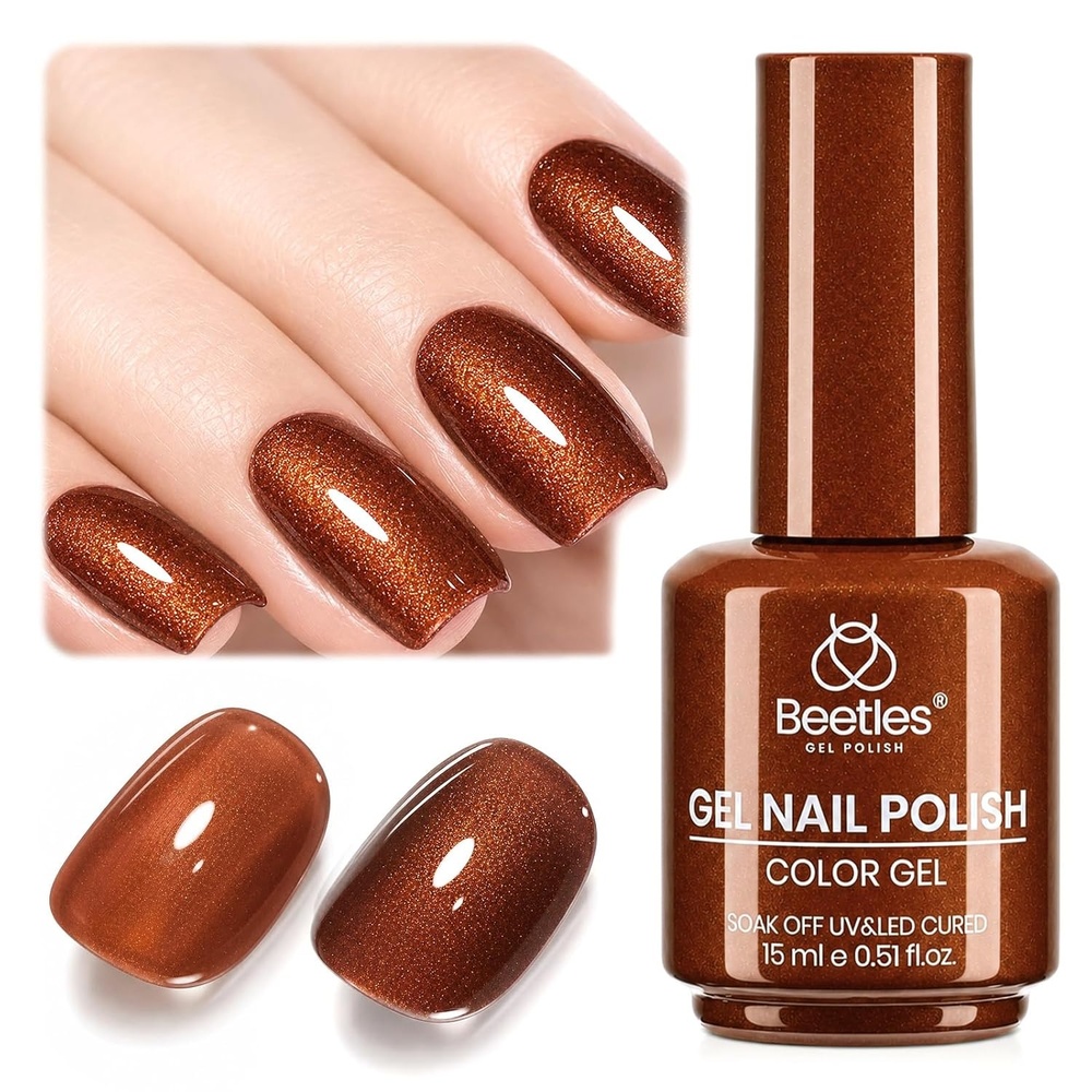 image:imageBeetles Pistachio Latte Cat Eye Gel Polish Brown Base Green Magnetic Glow 15ml Fall Brown Cat Eye Gel Green Magnetic Glass Shimmer Effect Soak Off UV Nail Polish for DIY Nail Art Salon ManicuresRetro Metallic