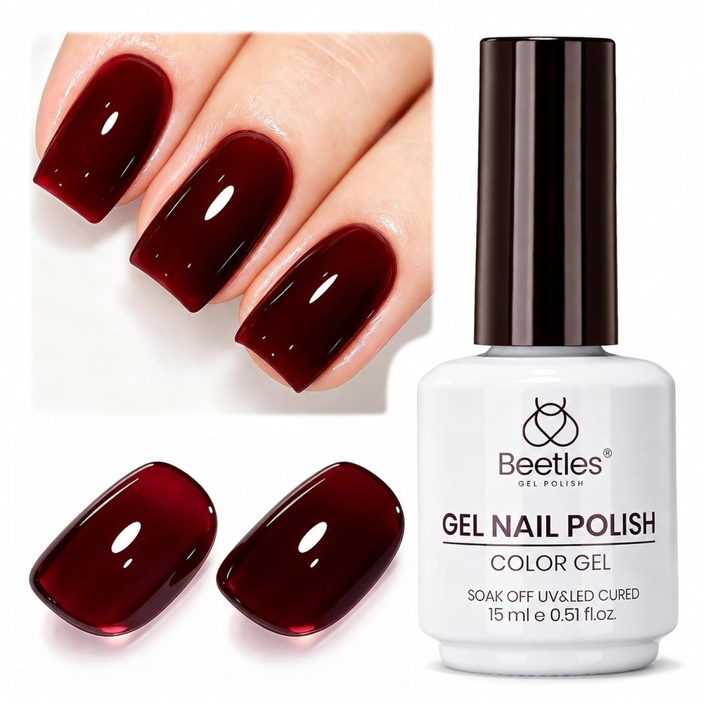 image:imageBeetles Pistachio Latte Cat Eye Gel Polish Brown Base Green Magnetic Glow 15ml Fall Brown Cat Eye Gel Green Magnetic Glass Shimmer Effect Soak Off UV Nail Polish for DIY Nail Art Salon ManicuresA Sheer Dark Red Cherry Allure