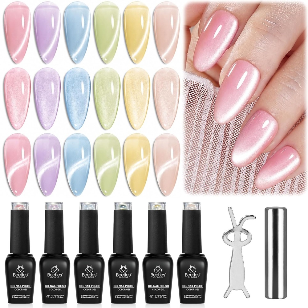 image:imageBeetles Purple Gel Nail Polish Set 6 Colors Nude Deep Purple Pink Glitter Gel Polish Confetti Collection Soak Off Uv Led Nail Art Manicure Kit Gifts for WomenC Glassy Sugar Meadow
