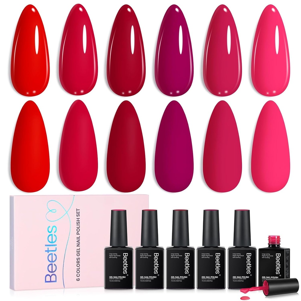 image:imageBeetles Purple Gel Nail Polish Set 6 Colors Nude Deep Purple Pink Glitter Gel Polish Confetti Collection Soak Off Uv Led Nail Art Manicure Kit Gifts for WomenA  Creme  Crimson Horizon