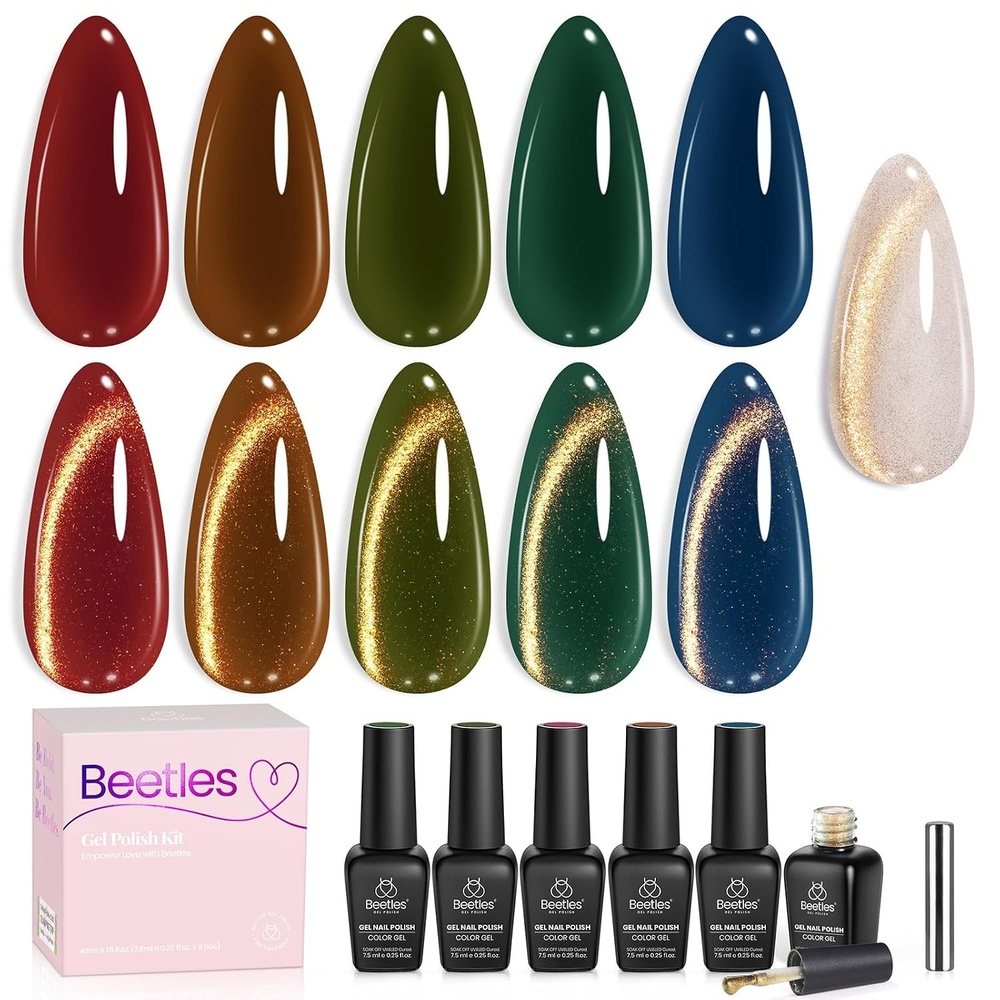 image:imageBeetles Purple Gel Nail Polish Set 6 Colors Nude Deep Purple Pink Glitter Gel Polish Confetti Collection Soak Off Uv Led Nail Art Manicure Kit Gifts for WomenA Cat Eye Golden Meteor