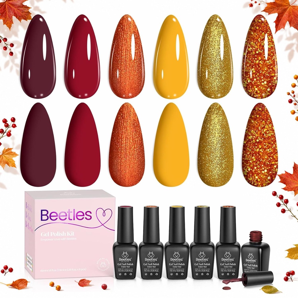 image:imageBeetles Purple Gel Nail Polish Set 6 Colors Nude Deep Purple Pink Glitter Gel Polish Confetti Collection Soak Off Uv Led Nail Art Manicure Kit Gifts for WomenA  Mixed Finishes  Golden Blessing