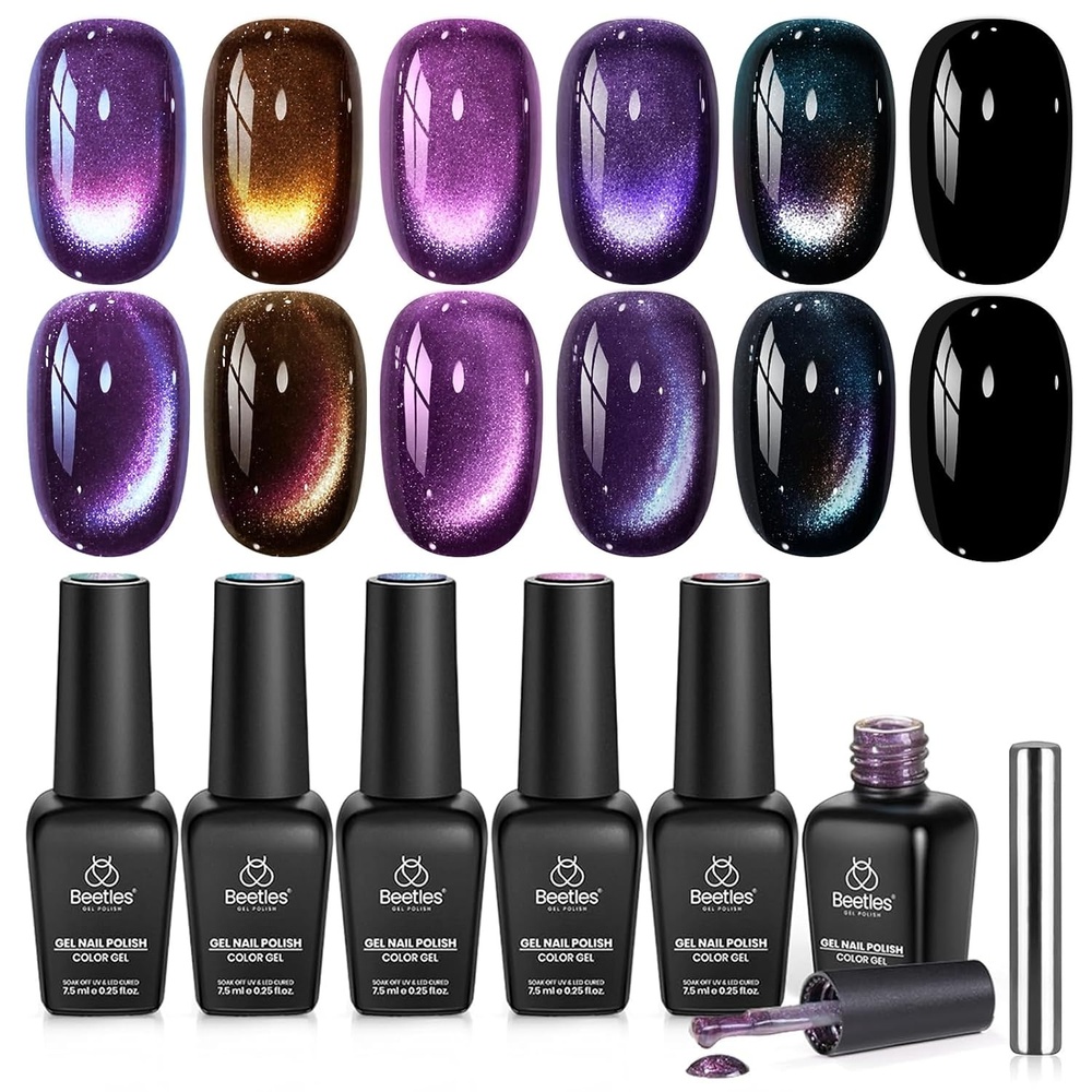 image:imageBeetles Purple Gel Nail Polish Set 6 Colors Nude Deep Purple Pink Glitter Gel Polish Confetti Collection Soak Off Uv Led Nail Art Manicure Kit Gifts for WomenA Glassy Enchanted Spectrum