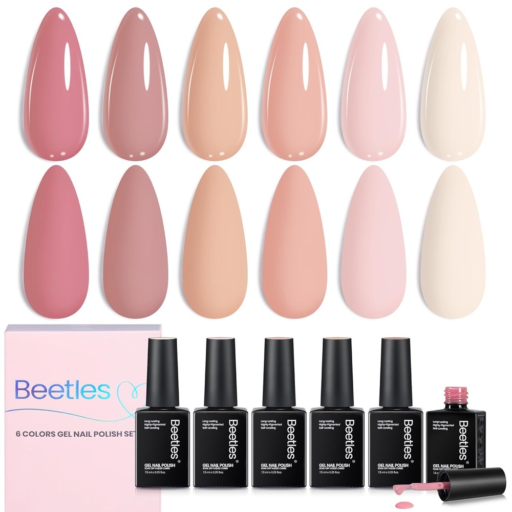 image:imageBeetles Purple Gel Nail Polish Set 6 Colors Nude Deep Purple Pink Glitter Gel Polish Confetti Collection Soak Off Uv Led Nail Art Manicure Kit Gifts for WomenA Creme Vanilla Cloud