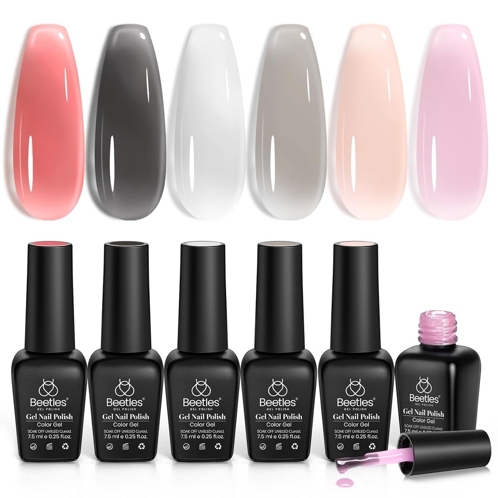 image:imageBeetles Purple Gel Nail Polish Set 6 Colors Nude Deep Purple Pink Glitter Gel Polish Confetti Collection Soak Off Uv Led Nail Art Manicure Kit Gifts for WomenD Sheer Unfading Glow