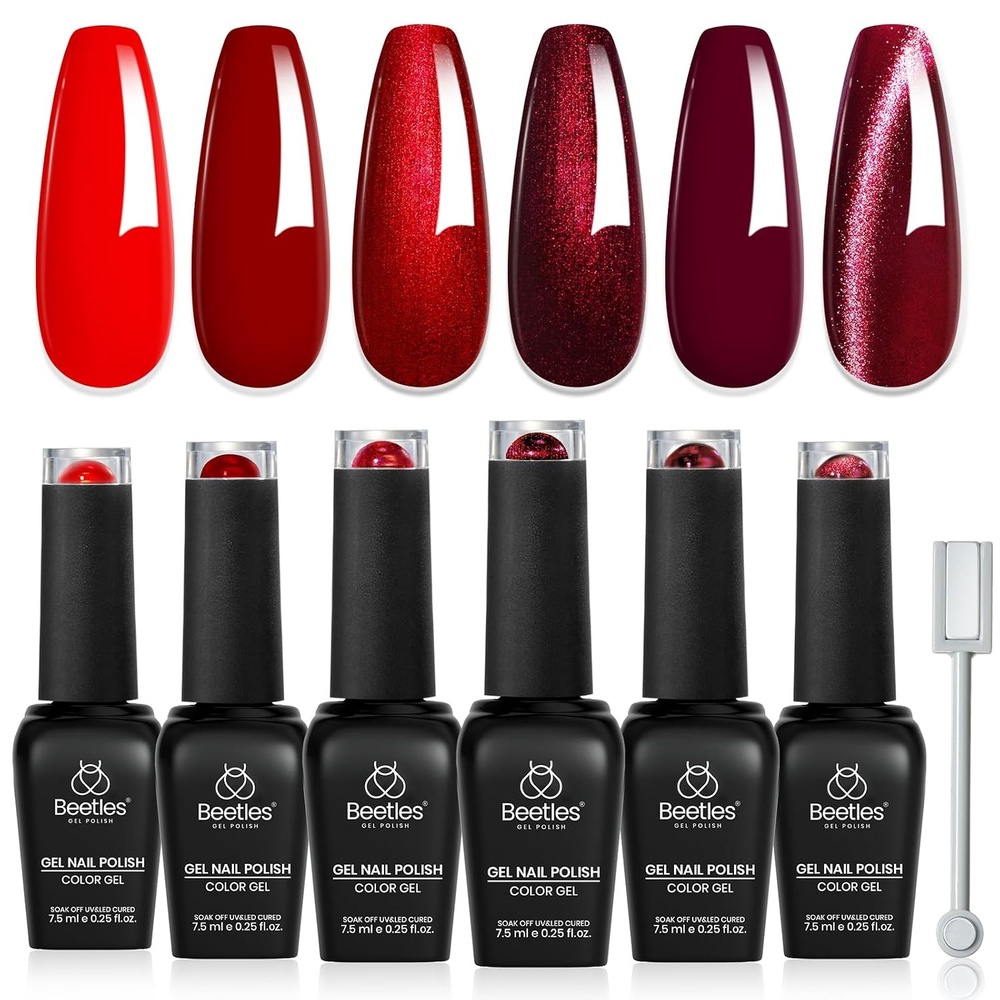 image:imageBeetles Purple Gel Nail Polish Set 6 Colors Nude Deep Purple Pink Glitter Gel Polish Confetti Collection Soak Off Uv Led Nail Art Manicure Kit Gifts for WomenA Mixed Finishes Gala Rouge