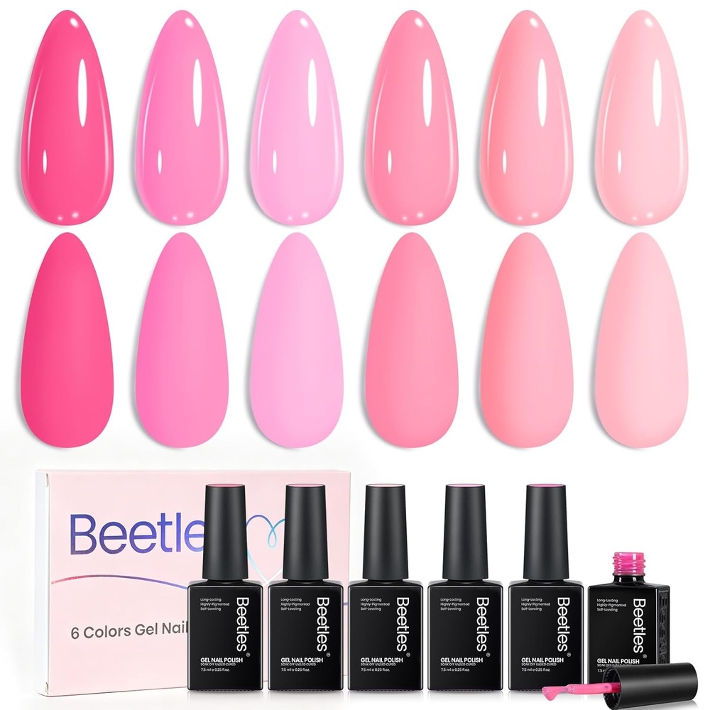 image:imageBeetles Purple Gel Nail Polish Set 6 Colors Nude Deep Purple Pink Glitter Gel Polish Confetti Collection Soak Off Uv Led Nail Art Manicure Kit Gifts for Women000Pink Love