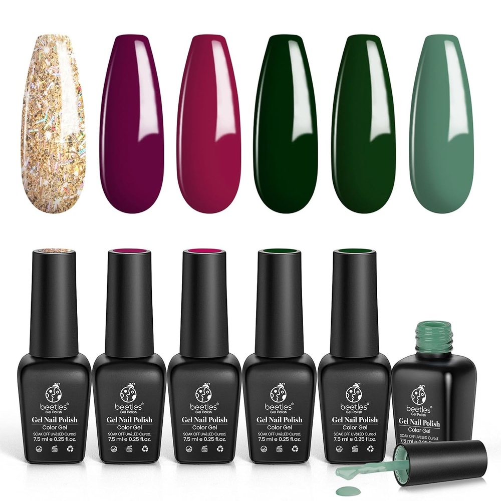 image:imageBeetles Purple Gel Nail Polish Set 6 Colors Nude Deep Purple Pink Glitter Gel Polish Confetti Collection Soak Off Uv Led Nail Art Manicure Kit Gifts for WomenB  Mixed Finishes  Tipsy Jazz