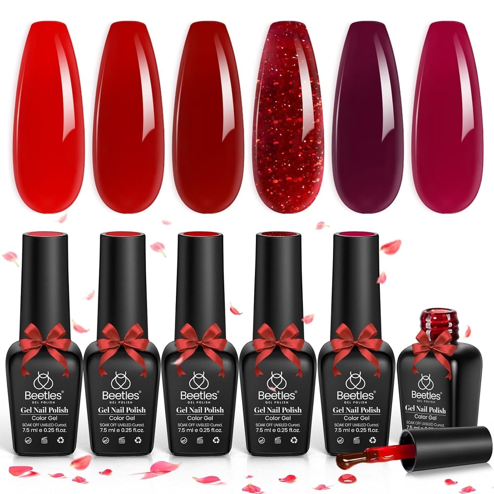 image:imageBeetles Purple Gel Nail Polish Set 6 Colors Nude Deep Purple Pink Glitter Gel Polish Confetti Collection Soak Off Uv Led Nail Art Manicure Kit Gifts for WomenA Sheer Luminous Ruby