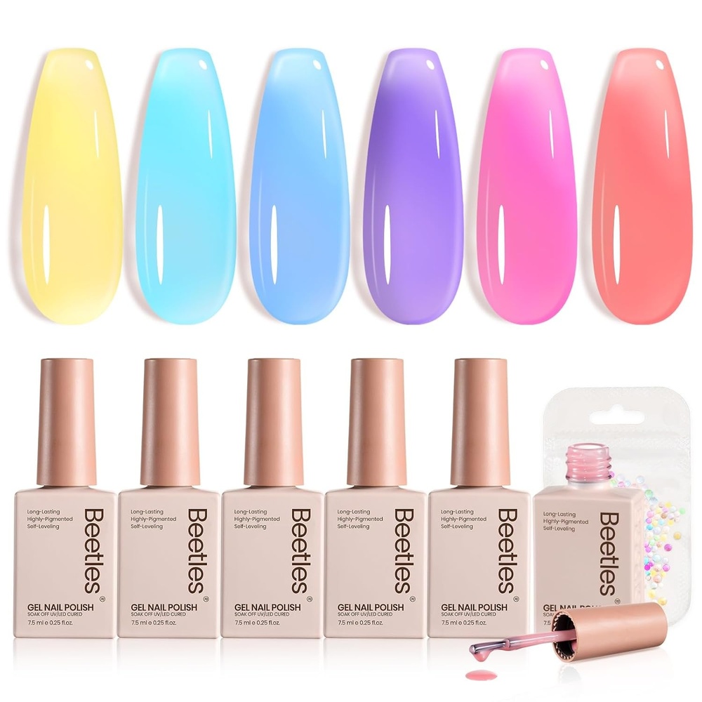 image:imageBeetles Purple Gel Nail Polish Set 6 Colors Nude Deep Purple Pink Glitter Gel Polish Confetti Collection Soak Off Uv Led Nail Art Manicure Kit Gifts for WomenD Sheer Crystal Candy