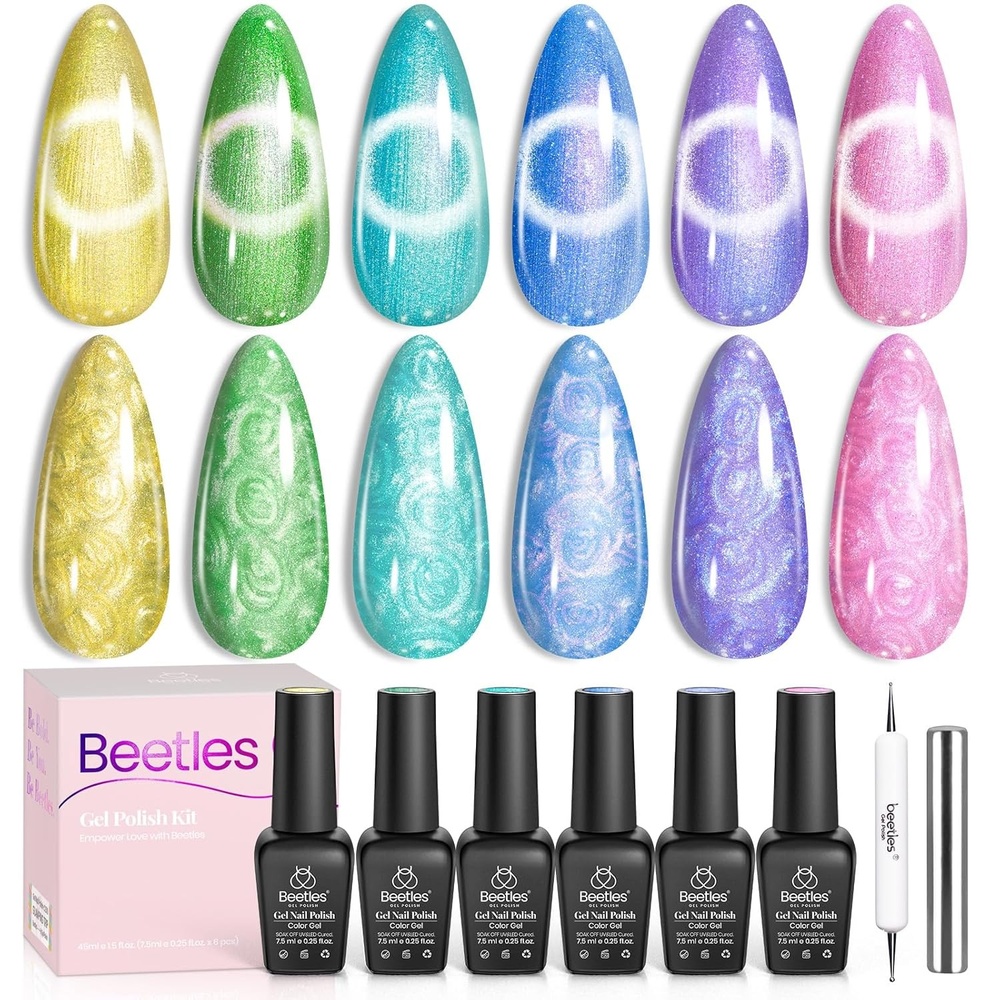 image:imageBeetles Purple Gel Nail Polish Set 6 Colors Nude Deep Purple Pink Glitter Gel Polish Confetti Collection Soak Off Uv Led Nail Art Manicure Kit Gifts for WomenD Pearl Whispering Waves