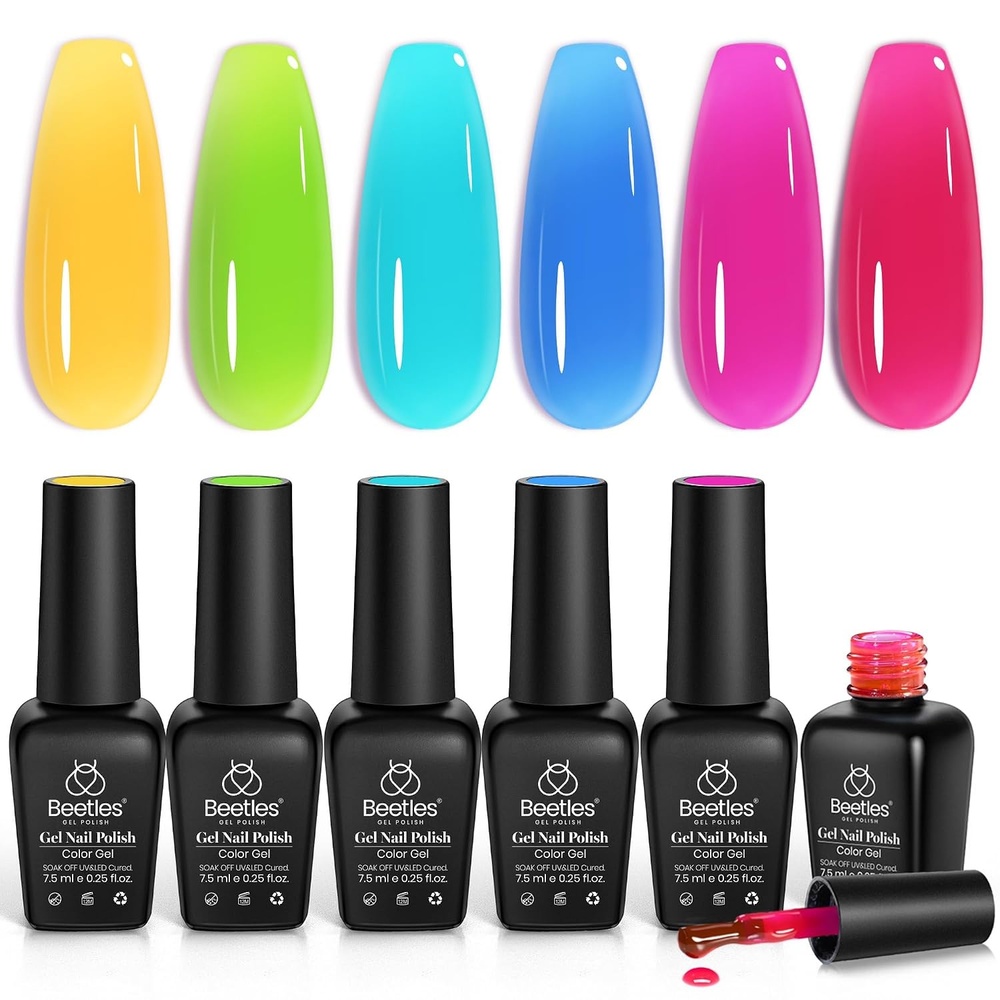 image:imageBeetles Purple Gel Nail Polish Set 6 Colors Nude Deep Purple Pink Glitter Gel Polish Confetti Collection Soak Off Uv Led Nail Art Manicure Kit Gifts for WomenD Sheer Tropical Glow