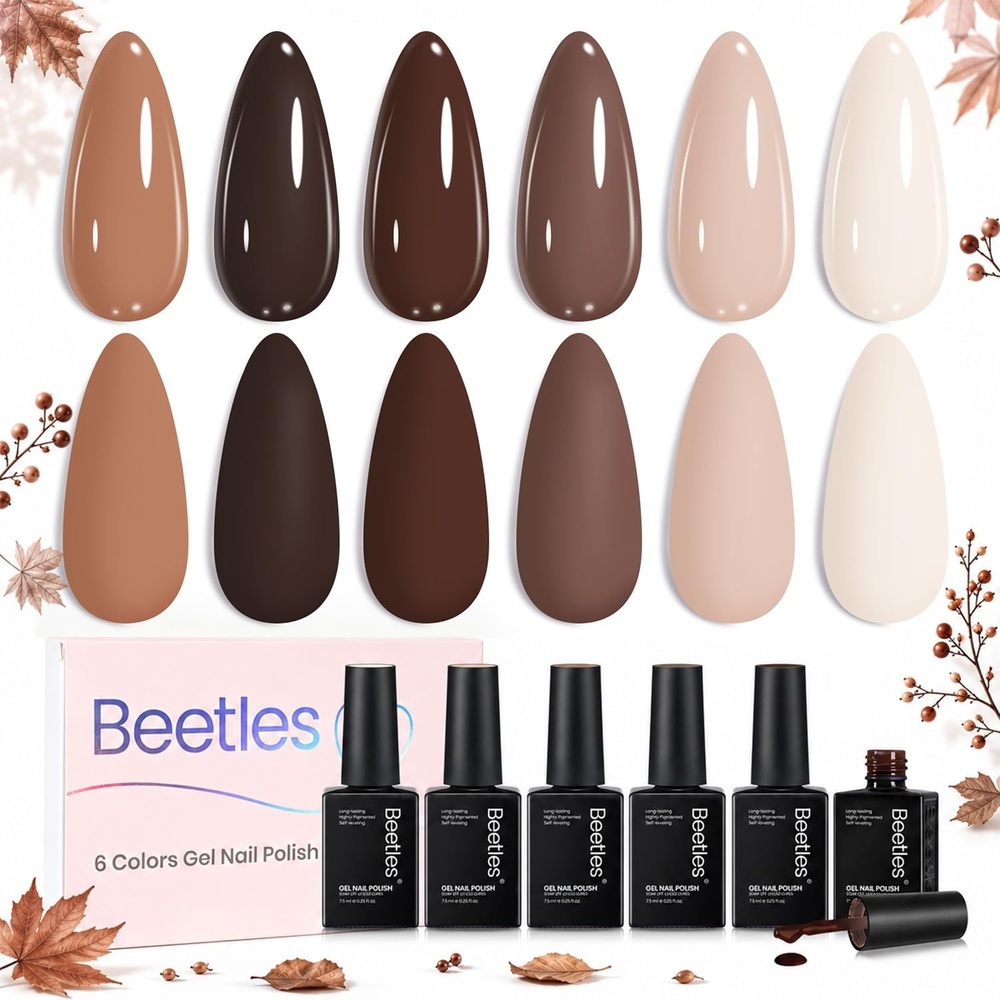 image:imageBeetles Purple Gel Nail Polish Set 6 Colors Nude Deep Purple Pink Glitter Gel Polish Confetti Collection Soak Off Uv Led Nail Art Manicure Kit Gifts for WomenA  Creme  Cocoa Cashmere