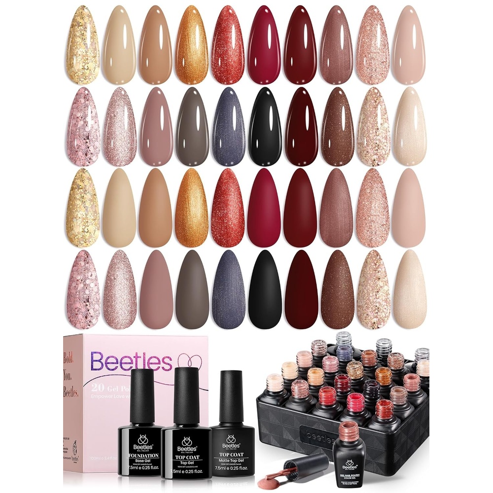 image:imageBeetles Stellar Sonata Cat Eye Gel Nail Polish Set  36 Colors Christmas Gel Nail Kit Magnetic Red Green Purple Brown Burgundy Base Glossy Matte Top Coat Soak off UV Salon Nail Art Gift for Women00 Warm Mist