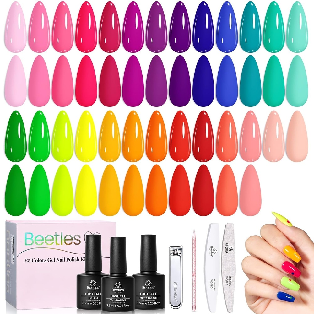 image:imageBeetles Stellar Sonata Cat Eye Gel Nail Polish Set  36 Colors Christmas Gel Nail Kit Magnetic Red Green Purple Brown Burgundy Base Glossy Matte Top Coat Soak off UV Salon Nail Art Gift for WomenNeon Summer
