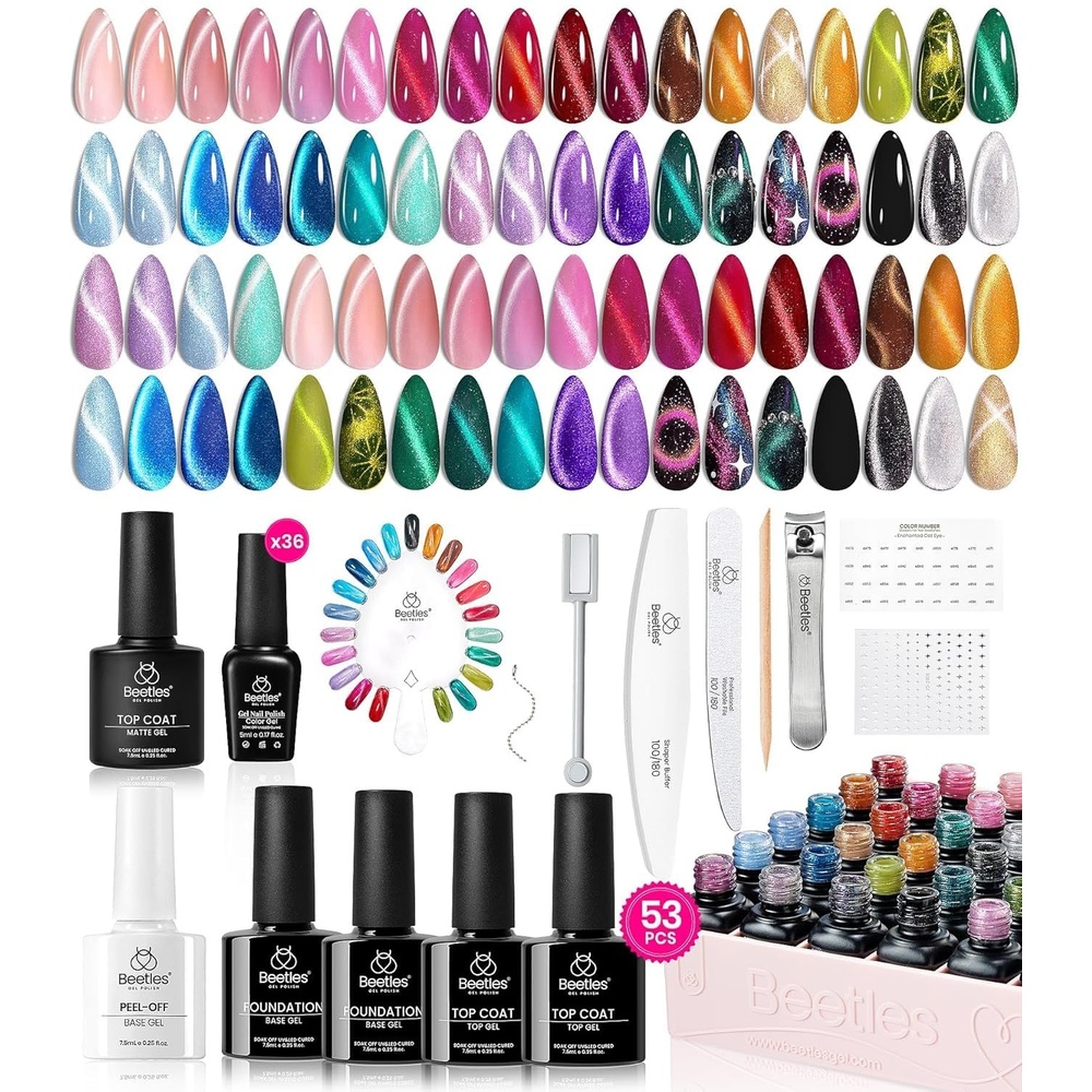 image:imageBeetles Stellar Sonata Cat Eye Gel Nail Polish Set  36 Colors Christmas Gel Nail Kit Magnetic Red Green Purple Brown Burgundy Base Glossy Matte Top Coat Soak off UV Salon Nail Art Gift for Women000Stellar Sonata