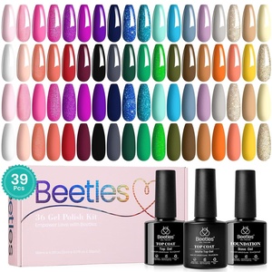 Beetles Gel Nail Polish Set, 36 Colors Gel Polish Set Sparkle Red Pink Glitter Black Nail Kit Free Journey Collection with 3Pcs Base Top Coat Soak off Uv Gel Polish Manicure Kit(Sparkle Red Pink Glitter Gel)