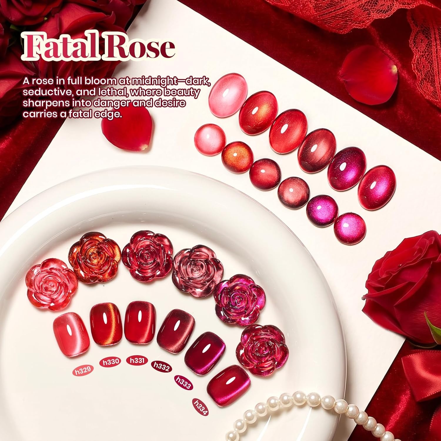 image:imageBeetles Brown Cat Eye Gel Nail Polish Set Gilded Amber Fall Gel Polish 6 Colors 15ML Full Size Glitter Gel Nail Kit Glass Cat Eye Magnetic Effect Soak Off UV Nail Art Salon DIY Gift for WomenFatal Rose