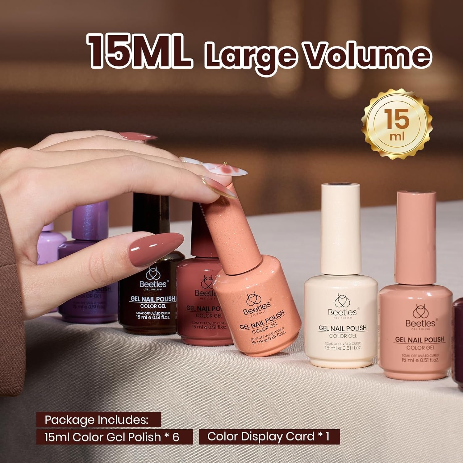 image:imageBeetles Brown Cat Eye Gel Nail Polish Set Gilded Amber Fall Gel Polish 6 Colors 15ML Full Size Glitter Gel Nail Kit Glass Cat Eye Magnetic Effect Soak Off UV Nail Art Salon DIY Gift for WomenBrownie Bliss