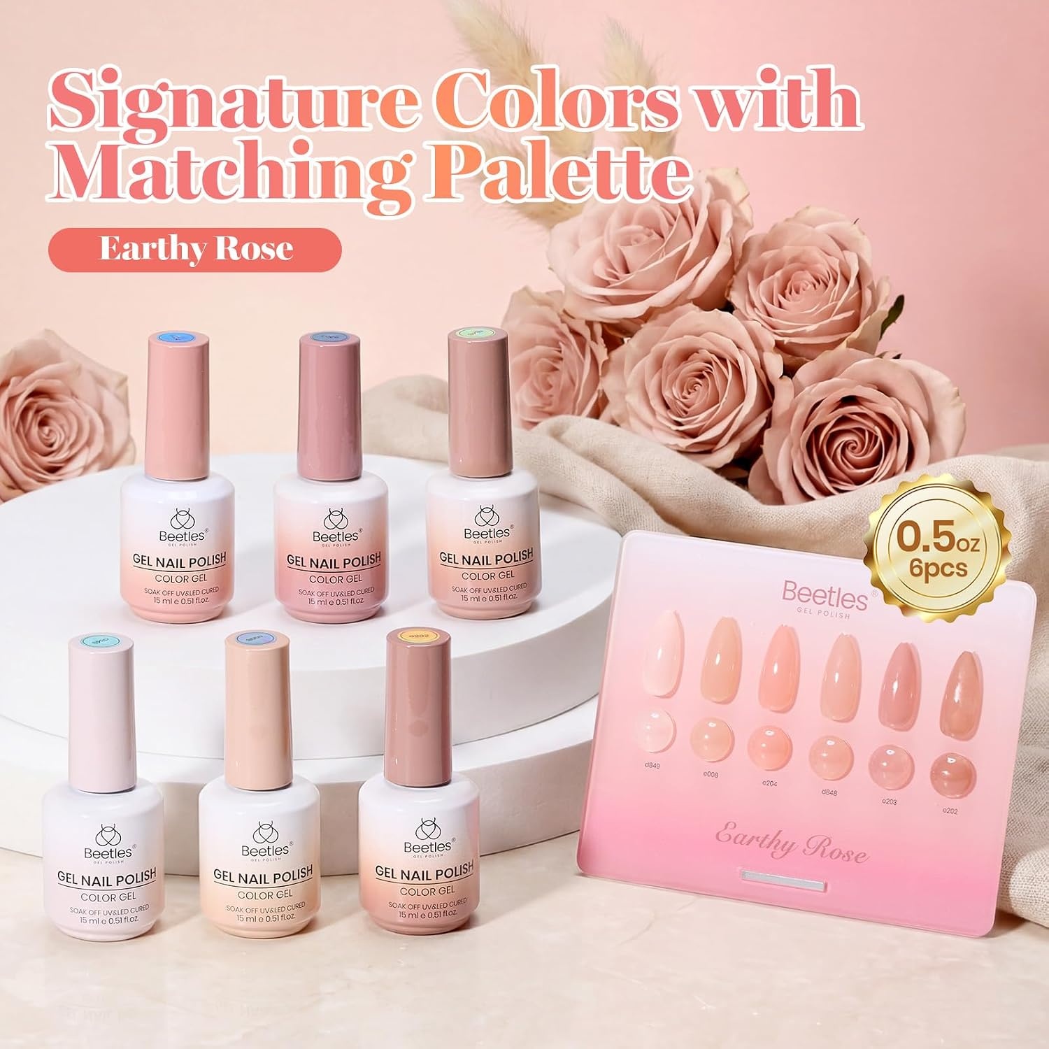 image:imageBeetles Brown Cat Eye Gel Nail Polish Set Gilded Amber Fall Gel Polish 6 Colors 15ML Full Size Glitter Gel Nail Kit Glass Cat Eye Magnetic Effect Soak Off UV Nail Art Salon DIY Gift for WomenEarthy Rose