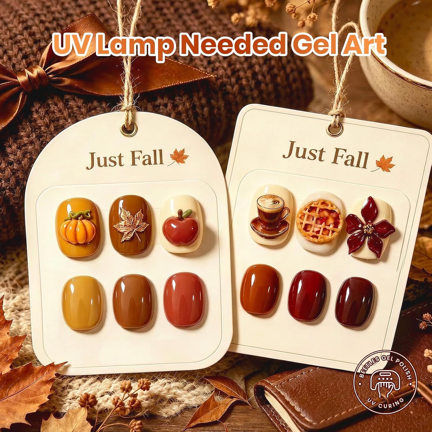 image:imageBeetles Brown Cat Eye Gel Nail Polish Set Gilded Amber Fall Gel Polish 6 Colors 15ML Full Size Glitter Gel Nail Kit Glass Cat Eye Magnetic Effect Soak Off UV Nail Art Salon DIY Gift for WomenJust Fall