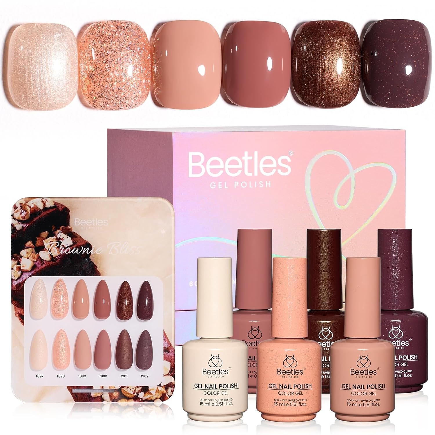 image:imageBeetles Brown Cat Eye Gel Nail Polish Set Gilded Amber Fall Gel Polish 6 Colors 15ML Full Size Glitter Gel Nail Kit Glass Cat Eye Magnetic Effect Soak Off UV Nail Art Salon DIY Gift for WomenBrownie Bliss