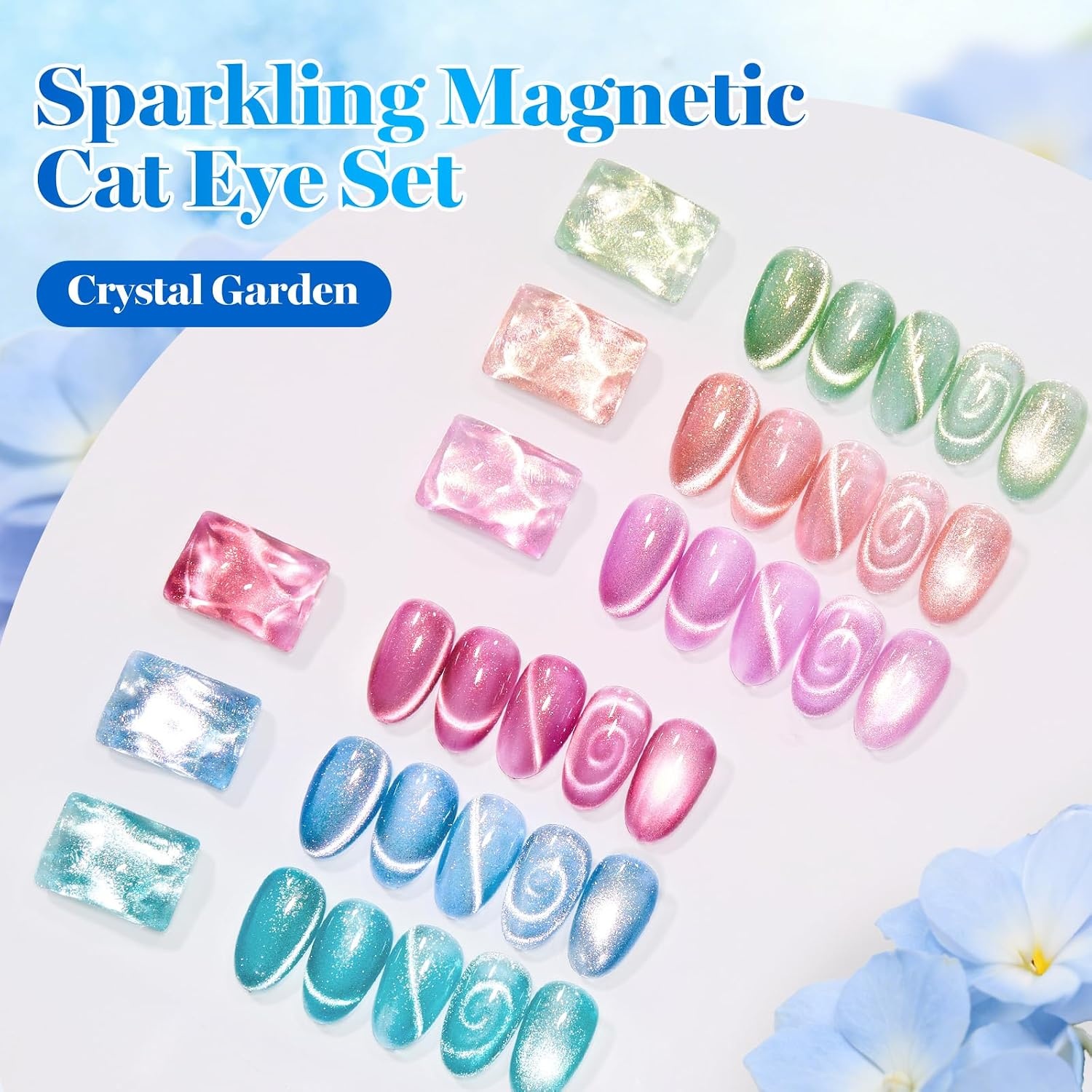 image:imageBeetles Brown Cat Eye Gel Nail Polish Set Gilded Amber Fall Gel Polish 6 Colors 15ML Full Size Glitter Gel Nail Kit Glass Cat Eye Magnetic Effect Soak Off UV Nail Art Salon DIY Gift for Women000Crystal Garden
