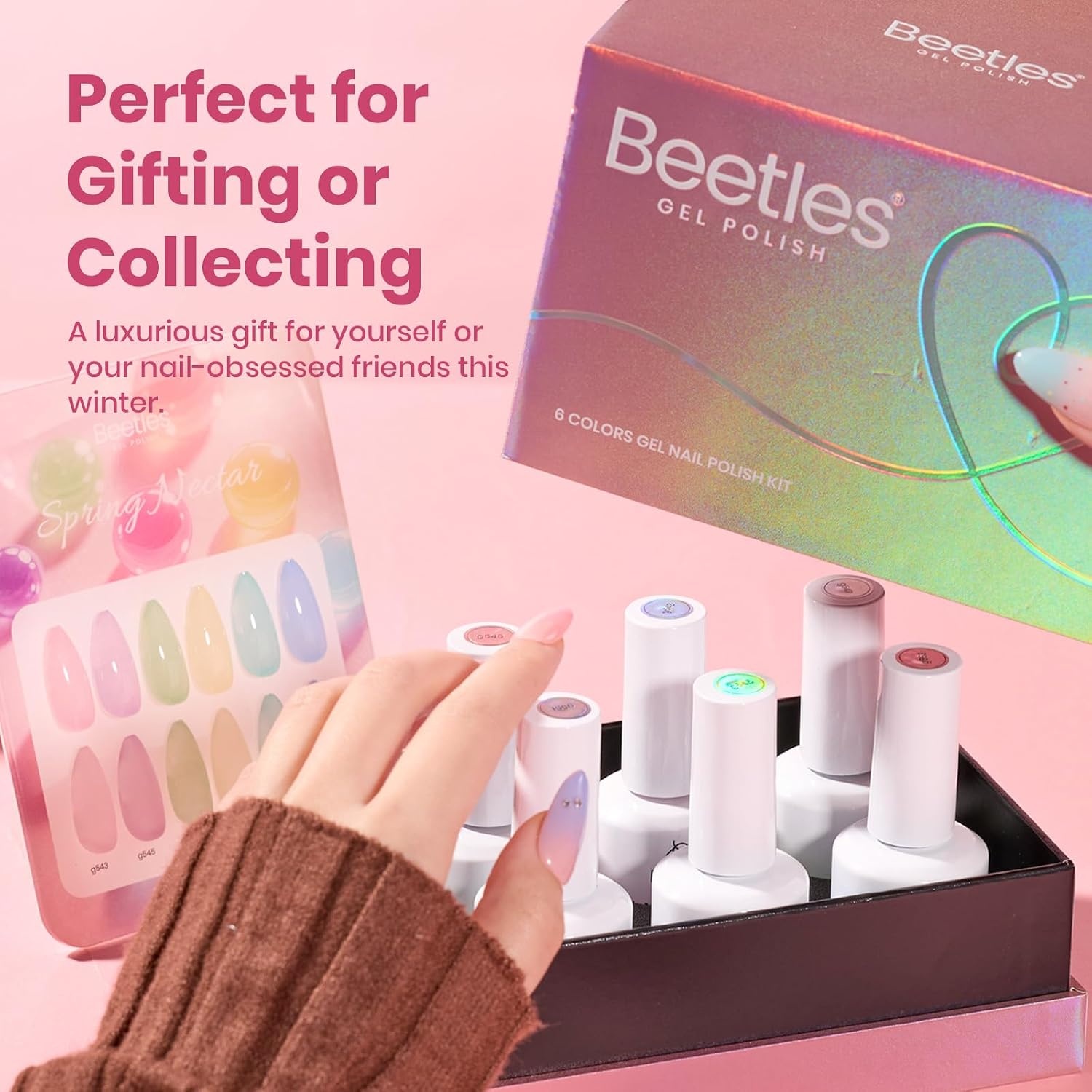image:imageBeetles Brown Cat Eye Gel Nail Polish Set Gilded Amber Fall Gel Polish 6 Colors 15ML Full Size Glitter Gel Nail Kit Glass Cat Eye Magnetic Effect Soak Off UV Nail Art Salon DIY Gift for Women000Spring Nectar