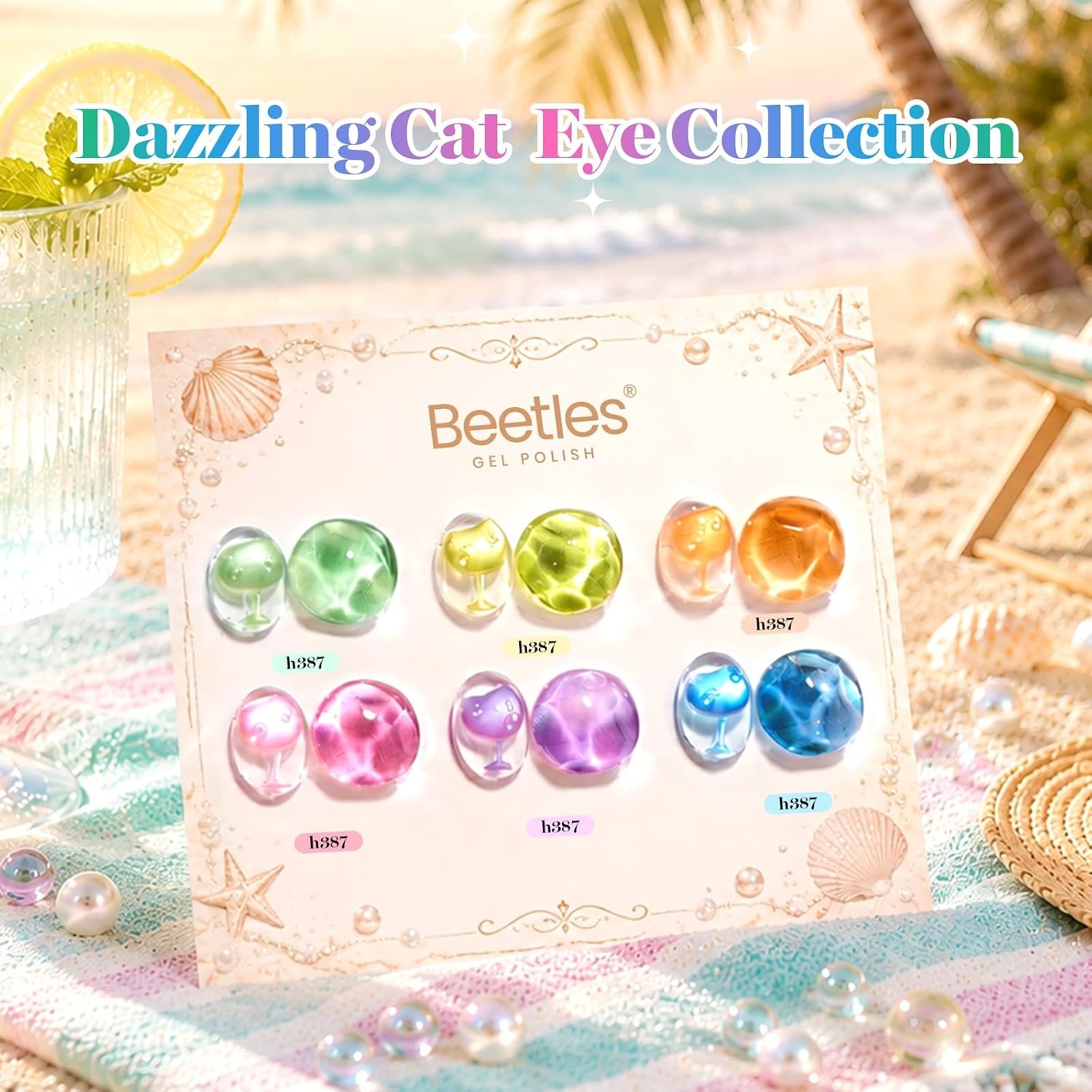 image:imageBeetles Brown Cat Eye Gel Nail Polish Set Gilded Amber Fall Gel Polish 6 Colors 15ML Full Size Glitter Gel Nail Kit Glass Cat Eye Magnetic Effect Soak Off UV Nail Art Salon DIY Gift for WomenSummer Daydream
